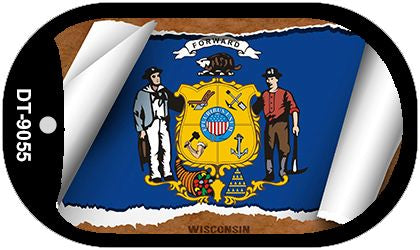 Wisconsin State Flag Scroll Metal Novelty Dog Tag Necklace DT-9055