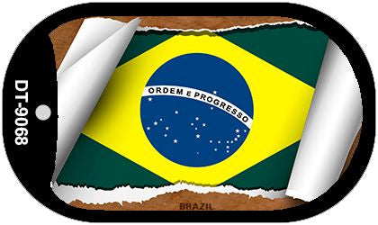 Brazil Flag Scroll Metal Novelty Dog Tag Necklace DT-9068