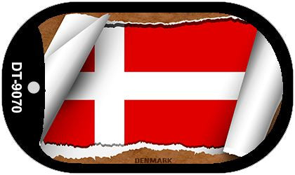 Denmark Flag Scroll Metal Novelty Dog Tag Necklace DT-9070