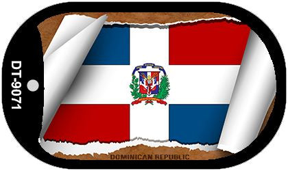Dominican Republic Flag Scroll Metal Novelty Dog Tag Necklace DT-9071