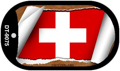 Switzerland Flag Scroll Metal Novelty Dog Tag Necklace DT-9075