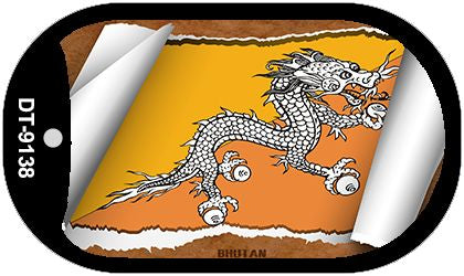 Bhutan Flag Scroll Metal Novelty Dog Tag Necklace DT-9138