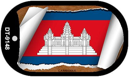 Cambodia Flag Scroll Metal Novelty Dog Tag Necklace DT-9148