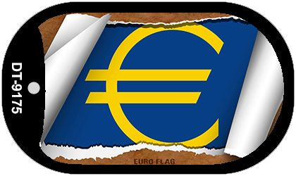 Euro Flag Scroll Metal Novelty Dog Tag Necklace DT-9175