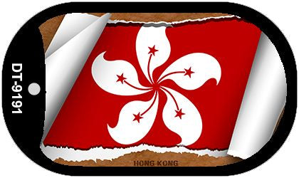 Hong Kong Flag Scroll Metal Novelty Dog Tag Necklace DT-9191