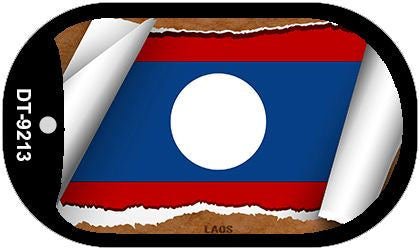 Laos Flag Scroll Metal Novelty Dog Tag Necklace DT-9213