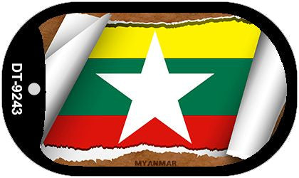 Myanmar Flag Scroll Metal Novelty Dog Tag Necklace DT-9243
