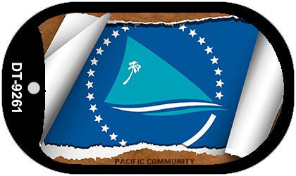 Pacific Community Flag Scroll Metal Novelty Dog Tag Necklace DT-9261