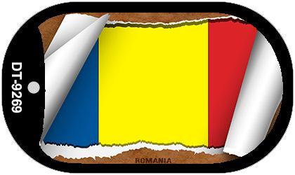 Romania Flag Scroll Metal Novelty Dog Tag Necklace DT-9269