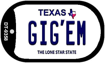 Gig'em Texas Novelty Metal Dog Tag Necklace DT-9358