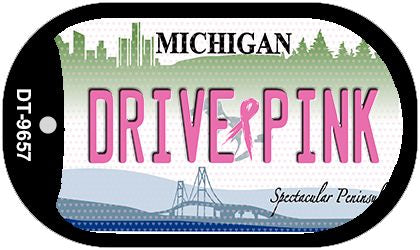 Drive Pink Michigan Novelty Metal Dog Tag Necklace DT-9657