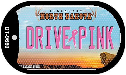 Drive Pink North Dakota Novelty Metal Dog Tag Necklace DT-9669