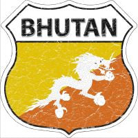 Bhutan Flag Highway Shield Novelty Metal Magnet HSM-190