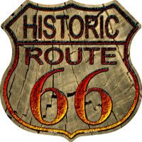 Historic Route 66 Wood Highway Shield Novelty Metal Magnet HSM-480