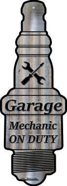 Mechanic On Duty Novelty Metal Spark Plug Sign J-041