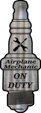 Airplane Mechanic On Duty Novelty Metal Spark Plug Sign J-044