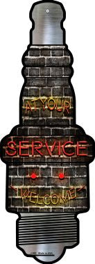 At Your Service Novelty Metal Spark Plug Sign J-083