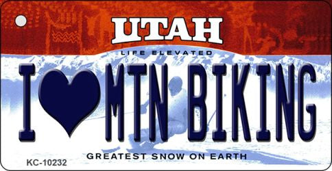 I Love Mtn Biking Utah State License Plate Tag Key Chain KC-10232