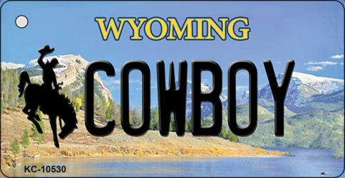 Cowboy Wyoming State License Plate Tag Key Chain KC-10530