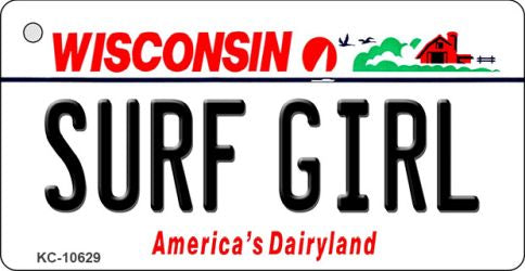 Surf Girl Wisconsin License Plate Tag Novelty Key Chain KC-10629