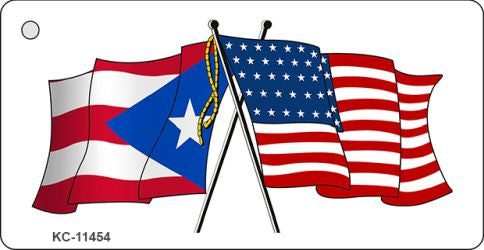 Puerto Rico Crossed US Flag Novelty Metal Key Chain KC-11454