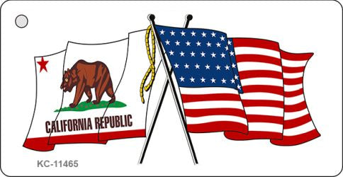 California Crossed US Flag Novelty Metal Key Chain KC-11465