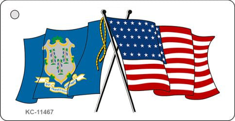 Connecticut Crossed US Flag Novelty Metal Key Chain KC-11467