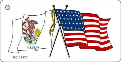 Illinois Crossed US Flag Novelty Metal Key Chain KC-11473