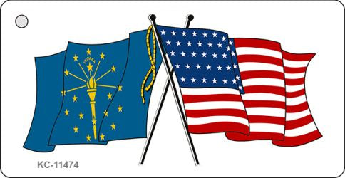 Indiana Crossed US Flag Novelty Metal Key Chain KC-11474