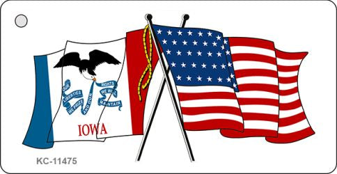 Iowa Crossed US Flag Novelty Metal Key Chain KC-11475