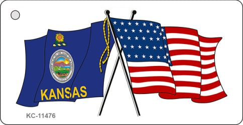 Kansas Crossed US Flag Novelty Metal Key Chain KC-11476