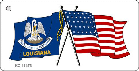 Louisiana Crossed US Flag Novelty Metal Key Chain KC-11478