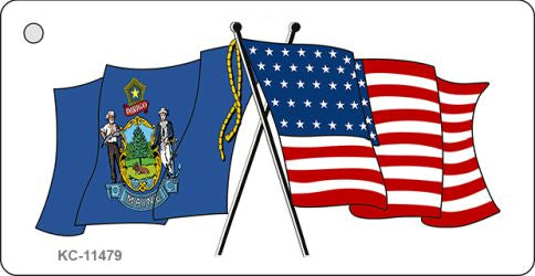 Maine Crossed US Flag Novelty Metal Key Chain KC-11479