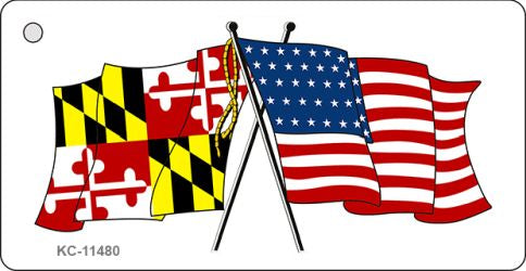 Maryland Crossed US Flag Novelty Metal Key Chain KC-11480