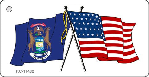 Michigan Crossed US Flag Novelty Metal Key Chain KC-11482