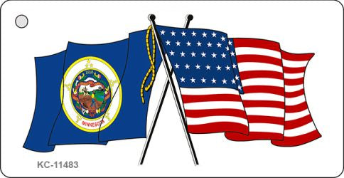 Minnesota Crossed US Flag Novelty Metal Key Chain KC-11483