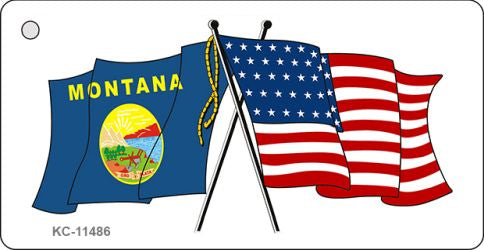 Montana Crossed US Flag Novelty Metal Key Chain KC-11486