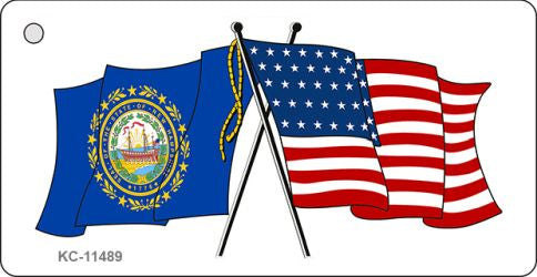 New Hampshire Crossed US Flag Novelty Metal Key Chain KC-11489