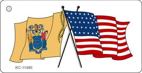 New Jersey Crossed US Flag Novelty Metal Key Chain KC-11490