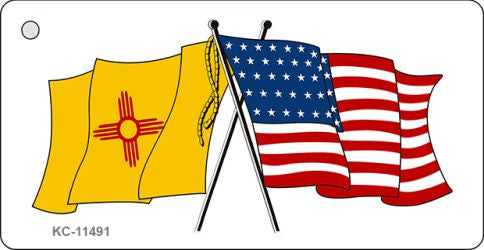 New Mexico Crossed US Flag Novelty Metal Key Chain KC-11491