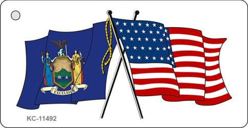 New York Crossed US Flag Novelty Metal Key Chain KC-11492