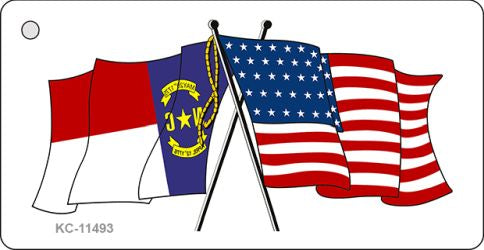 North Carolina Crossed US Flag Novelty Metal Key Chain KC-11493