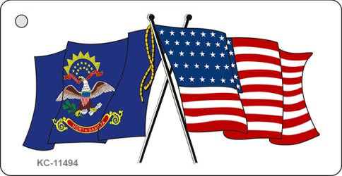 North Dakota Crossed US Flag Novelty Metal Key Chain KC-11494