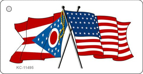Ohio Crossed US Flag Novelty Metal Key Chain KC-11495