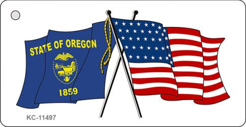 Oregon Crossed US Flag Novelty Metal Key Chain KC-11497