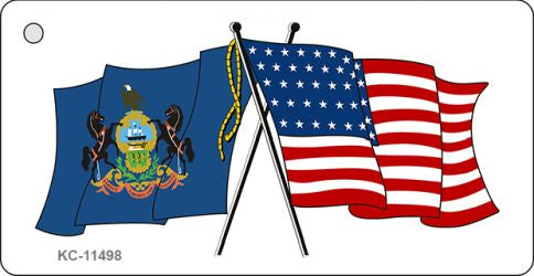 Pennsylvania Crossed US Flag Novelty Metal Key Chain KC-11498