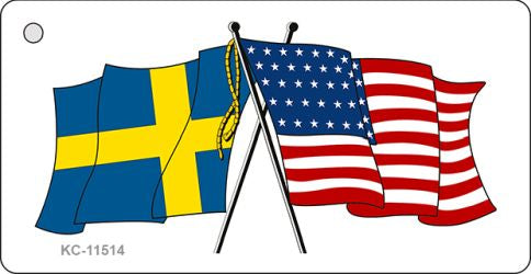 Sweden Crossed US Flag Novelty Metal Key Chain KC-11514