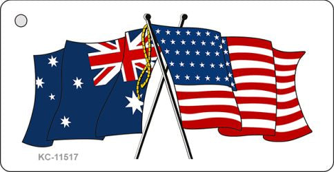 Australia Crossed US Flag Novelty Metal Key Chain KC-11517