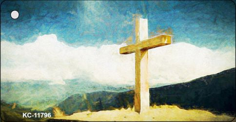 Cross On Mountain Novelty Metal Key Chain KC-11796