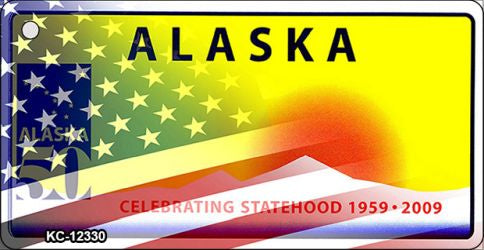 Alaska with American Flag Novelty Metal Key Chain KC-12330